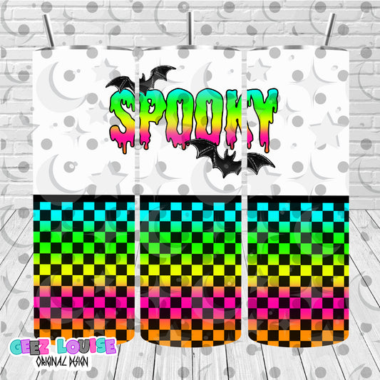 Rainbow Spooky 20oz Tumbler Wrap PNG | Halloween Skinny Tumbler Sublimation Design | Colorful Digital Download