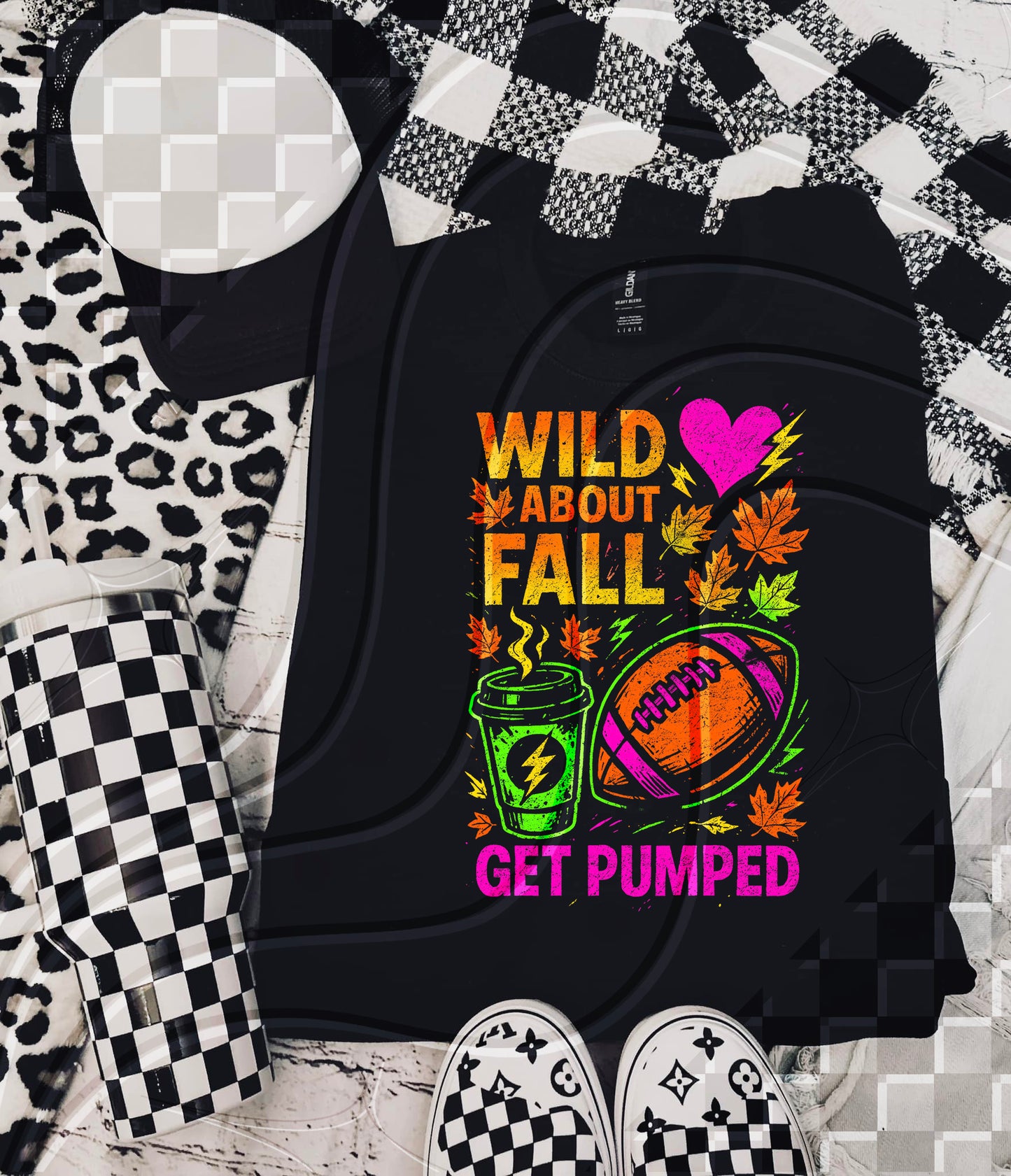 Wild About Fall Sublimation PNG – Neon Football & Coffee Design