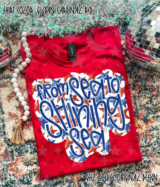 From Sea to Shining Sea PNG | Patriotic Script Design | 4th of July Sublimation | Red White Blue Shirt Design