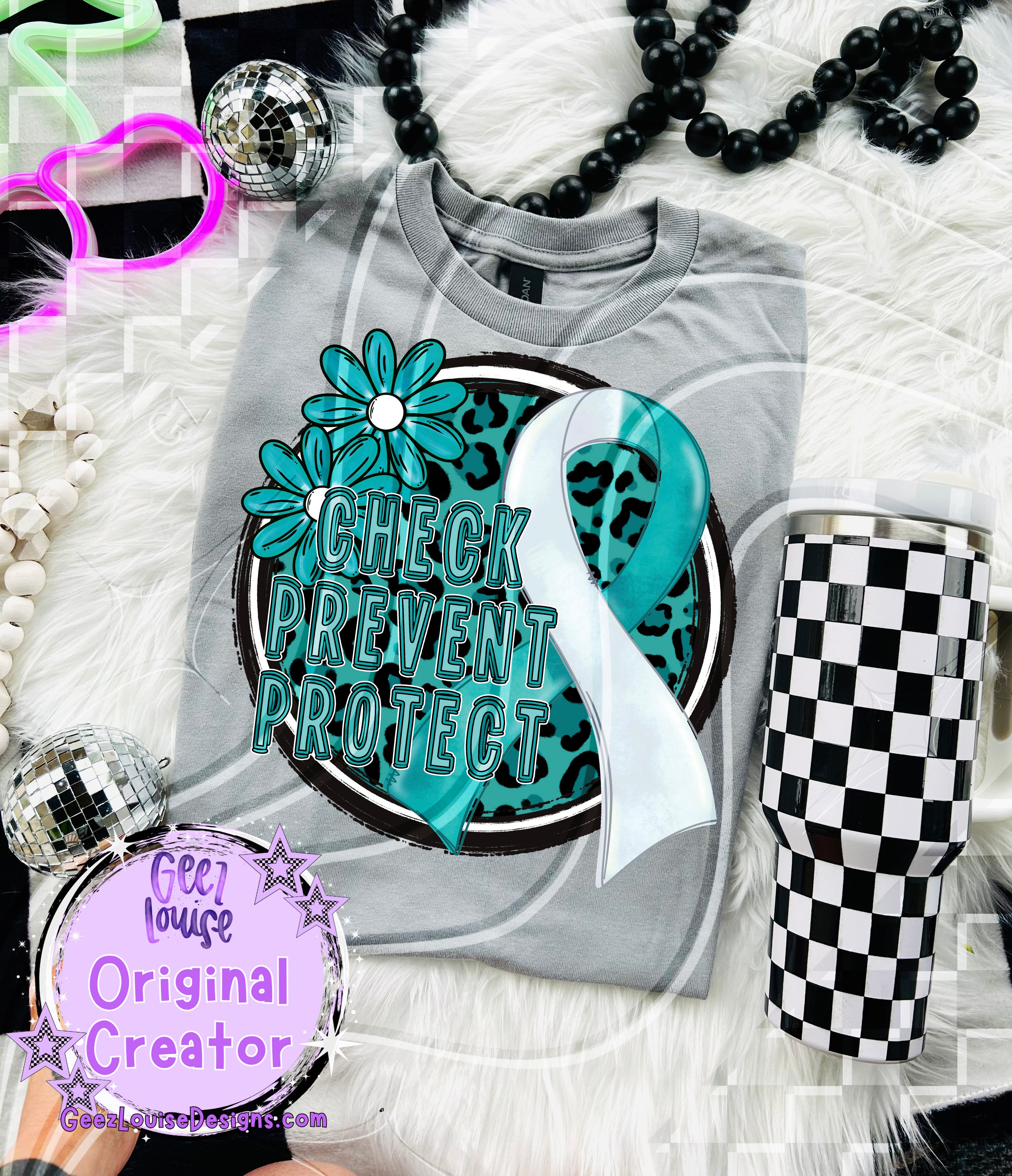 Check Prevent Protect – Teal & White Ribbon Leopard Awareness Digital ...