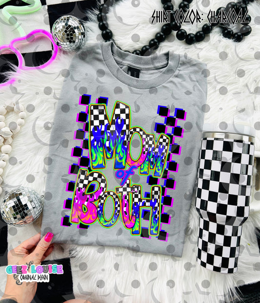 Mom of Both Neon Grunge Digital Design | Rainbow Flame Checkered PNG | Boy Mom Girl Mom Shirt