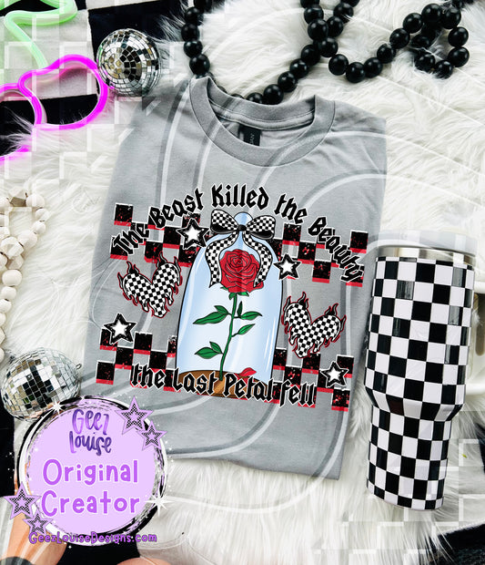 The Beast Killed the Beauty – Retro Grunge Rose Design