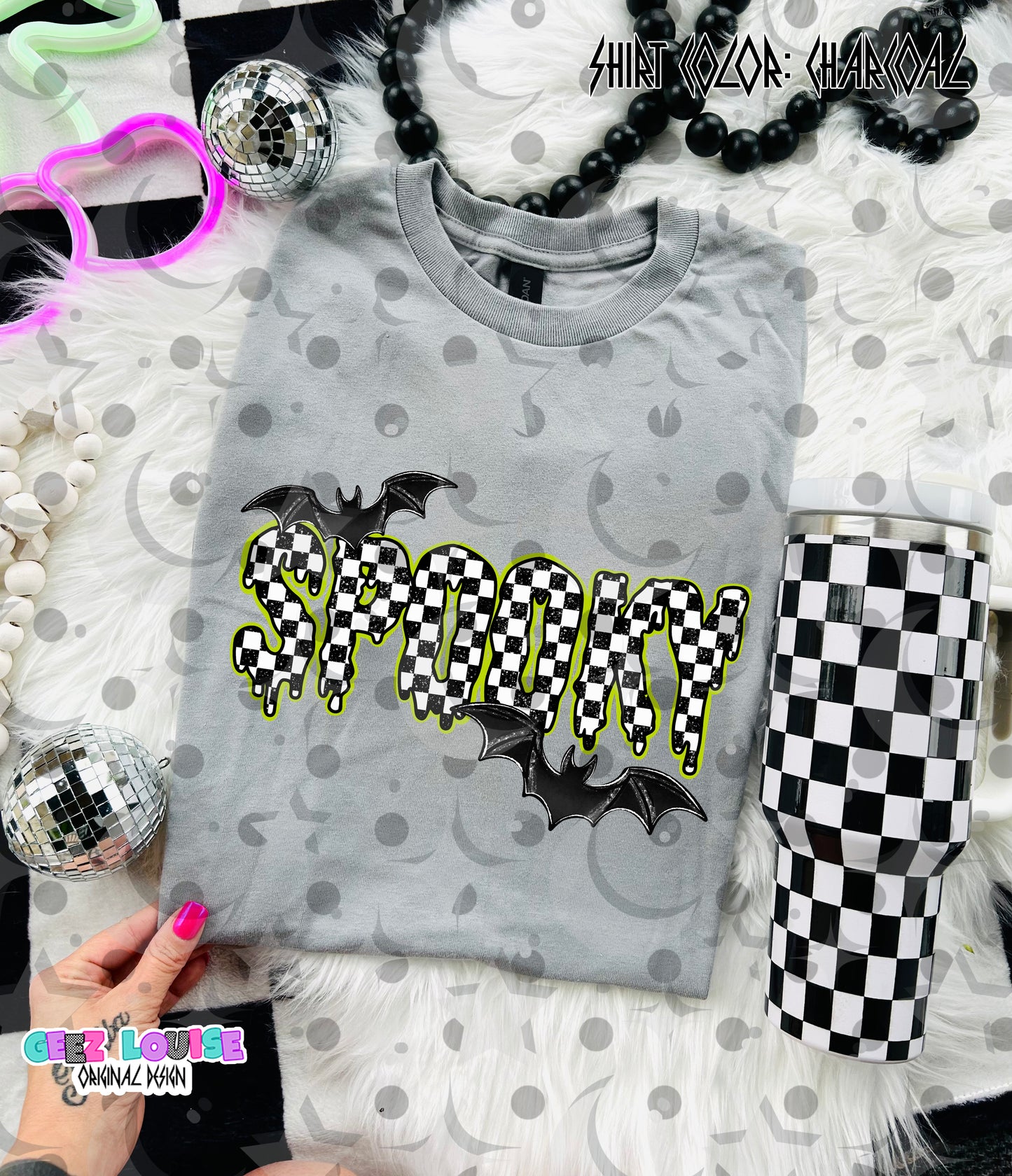 Spooky Checkerboard PNG | Halloween Sublimation Design | Dripping Spooky Text | Ghost Season Digital Download