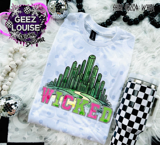 Wicked Cityscape Digital Design – Green Crystal Retro Checkered PNG