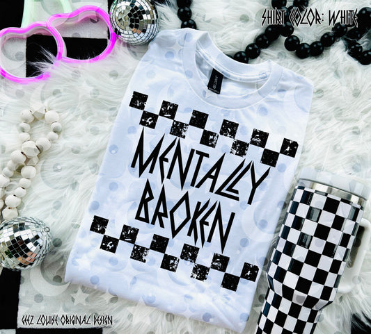 Mentally Broken Digital Design | Grunge Checkered Punk Lettering PNG