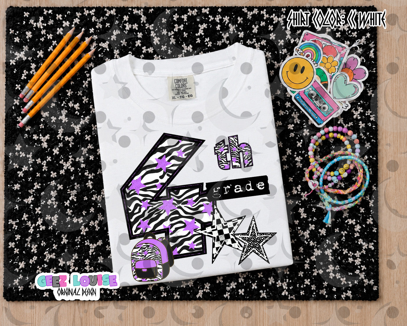Retro Zebra purple School Grade PNG Bundle | Pre-K through 5th Grade Digital Design