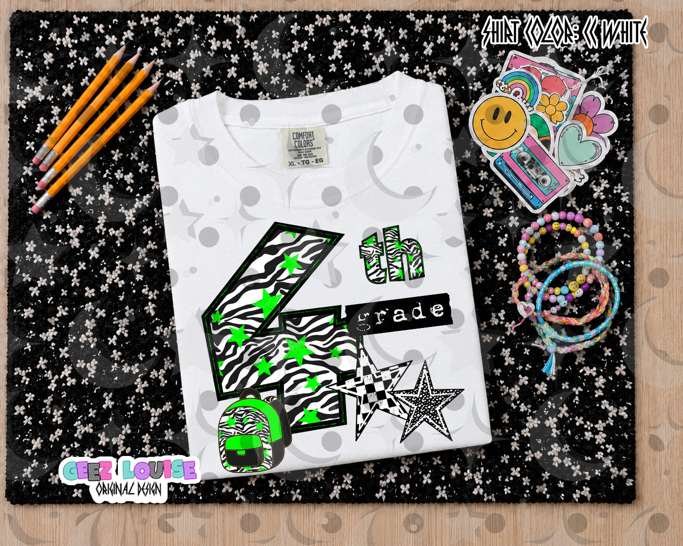 Retro Zebra Green School Grade PNG Bundle | Pre-K through 5th Grade Digital Design