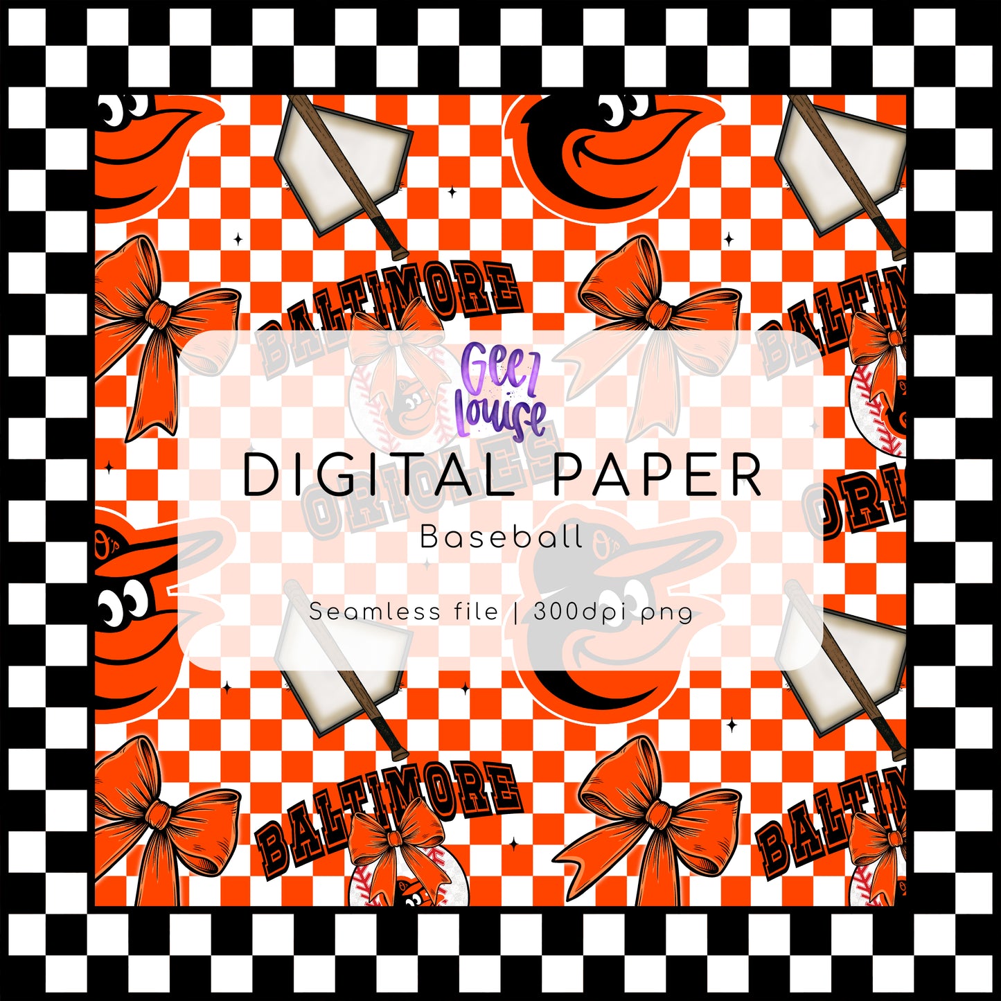 Baseball Checkered Seamless | 30 Team Options - Digital Download- PNG