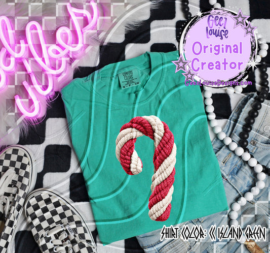 Yarn Texture Candy Cane Digital Design | Red & White Rope Stitch Effect | Christmas Sublimation PNG