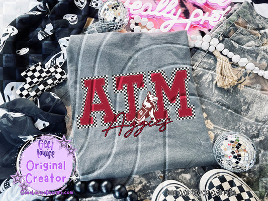 ATM Aggies Checkered Mascot Digital Design | Game Day Spirit