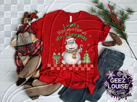 I Want a Hippopotamus for Christmas Digital Design | Cute Holiday Hippo PNG