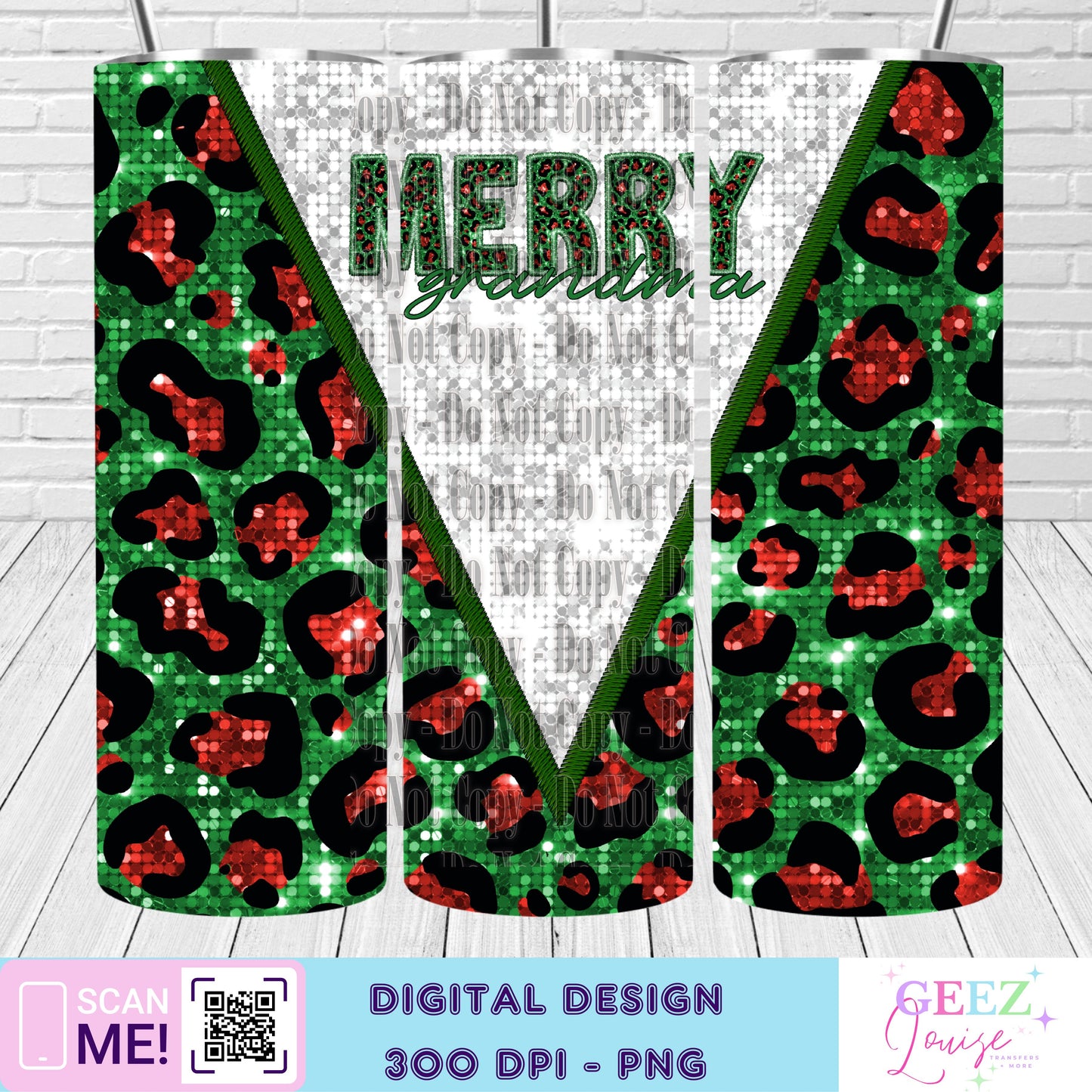 Merry leopard faux sequin tumbler wrap - Digital Download- PNG