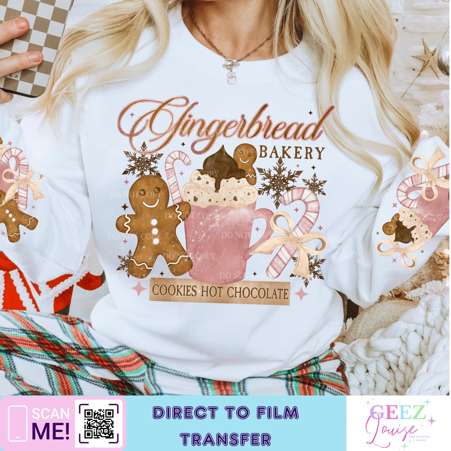 Gingerbread bakery Christmas- Direct to Film Transfer - made to order