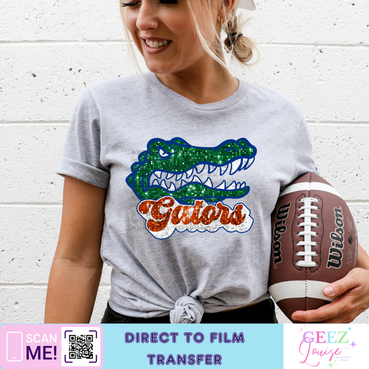 Gators faux embroidery sequin- Direct to Film Transfer - made to order