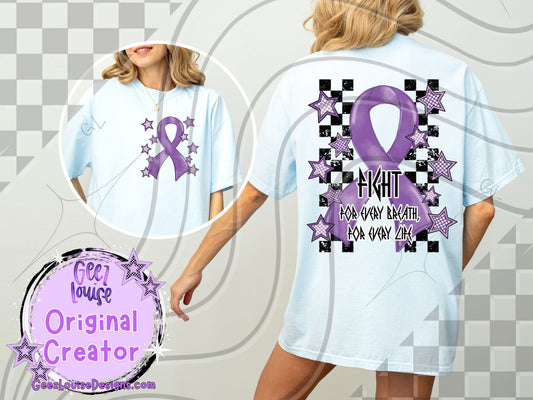 Fight – For Every Breath, For Every Life | Purple Ribbon Cystic Fibrosis Awareness Digital Design