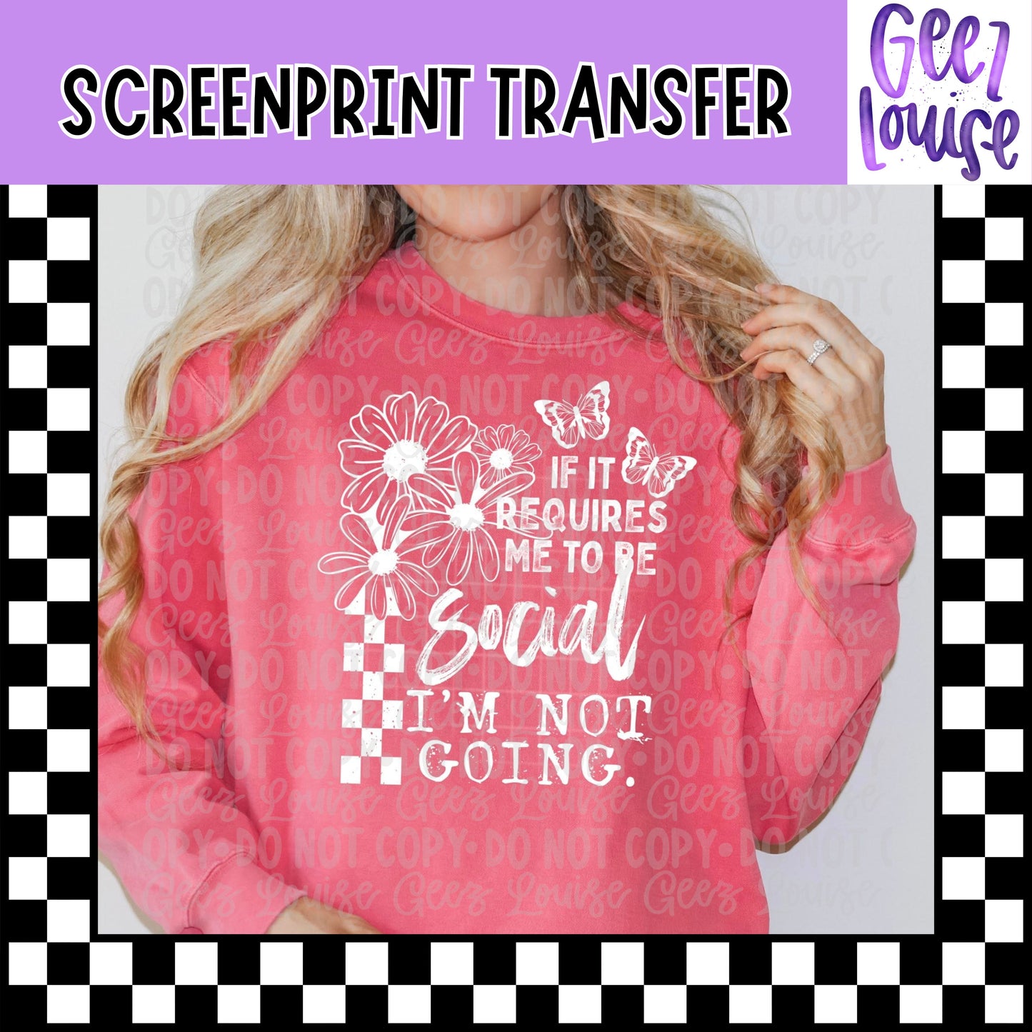 If It Requires Me To Be Social Screen Print Transfer | Funny Introvert Transfer | Floral Butterfly Shirt Design | Ready to Press Transfer