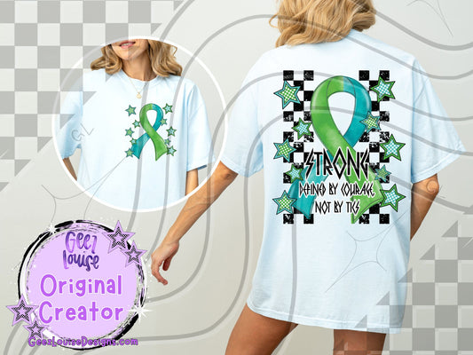 Strong – Defined by Courage, Not by Tics | Teal & Green Ribbon Tourette Syndrome Awareness Digital Design