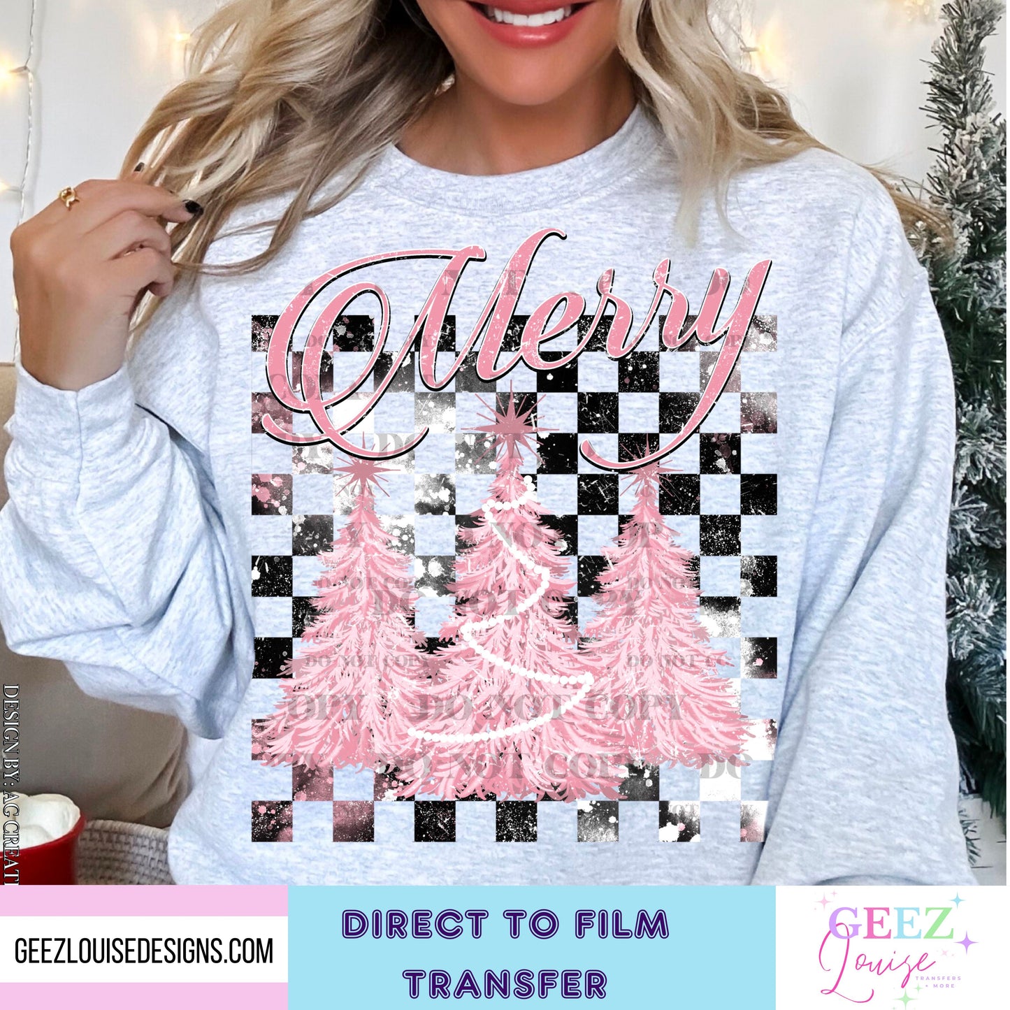 Pink Christmas - Direct to Film Transfer - made to order