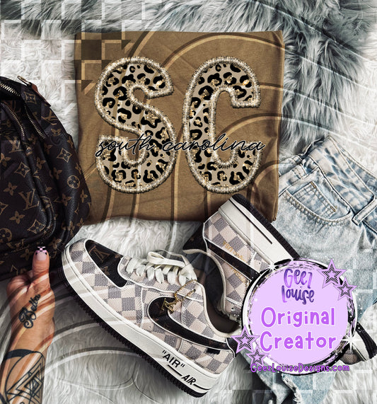 State abbreviations in faux leopard sequin embroidery  - Digital Download- PNG