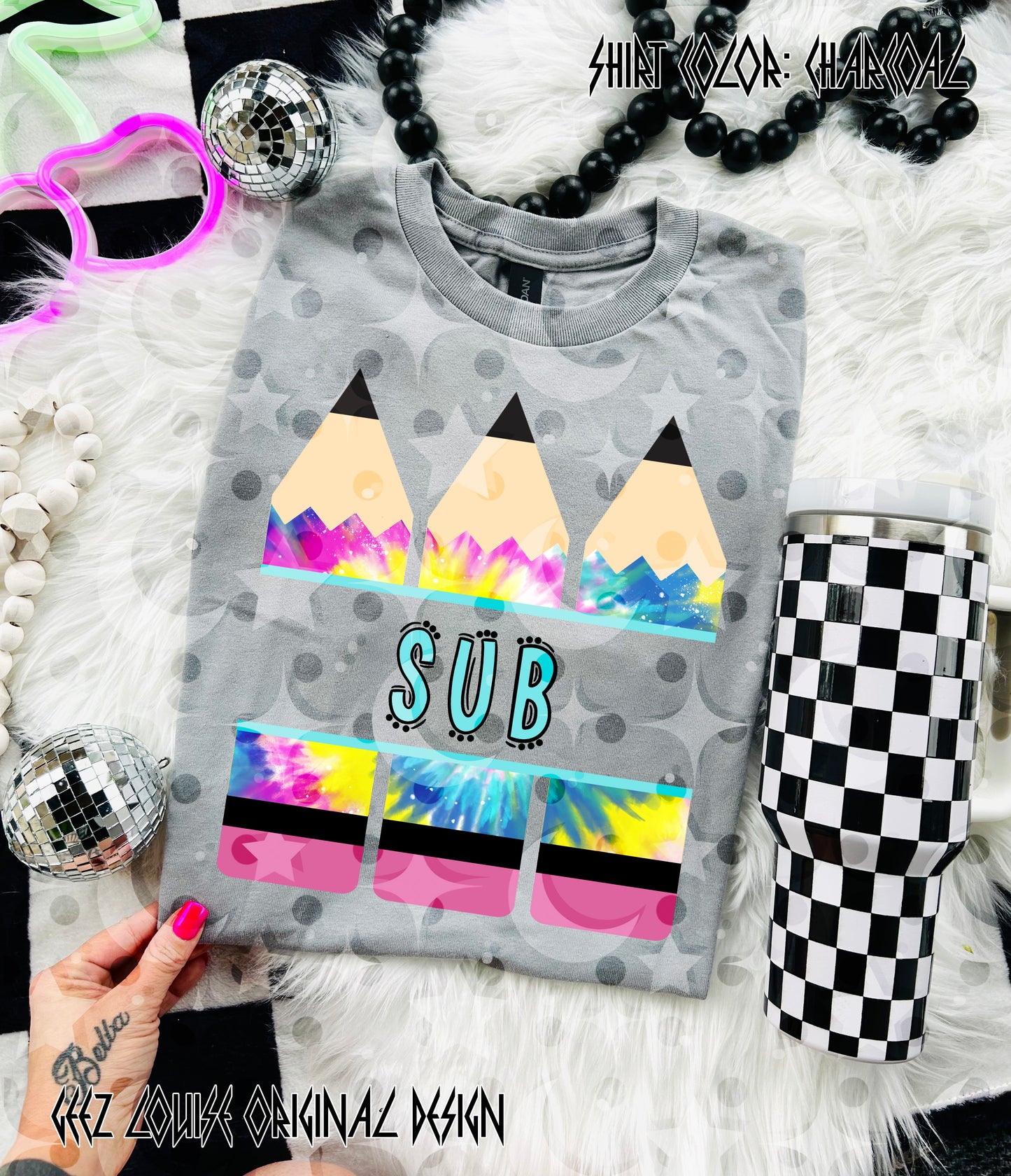 Tie Dye Pencil — Teacher & Grade PNG (multiple options!)
