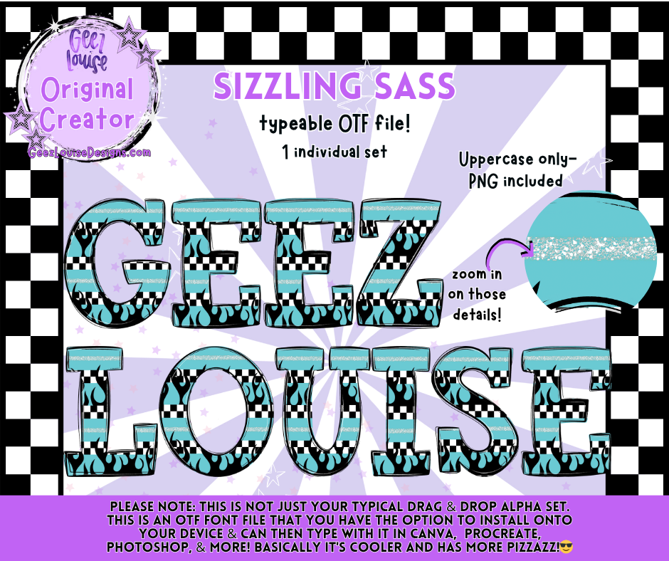 Sizzling Sass – Typeable OTF Alpha Set (Uppercase + PNG)