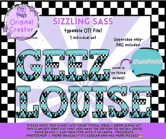 Sizzling Sass – Typeable OTF Alpha Set (Uppercase + PNG)