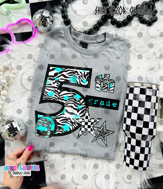 Retro Zebra Teal School Grade PNG Bundle | Pre-K through 5th Grade Digital Design