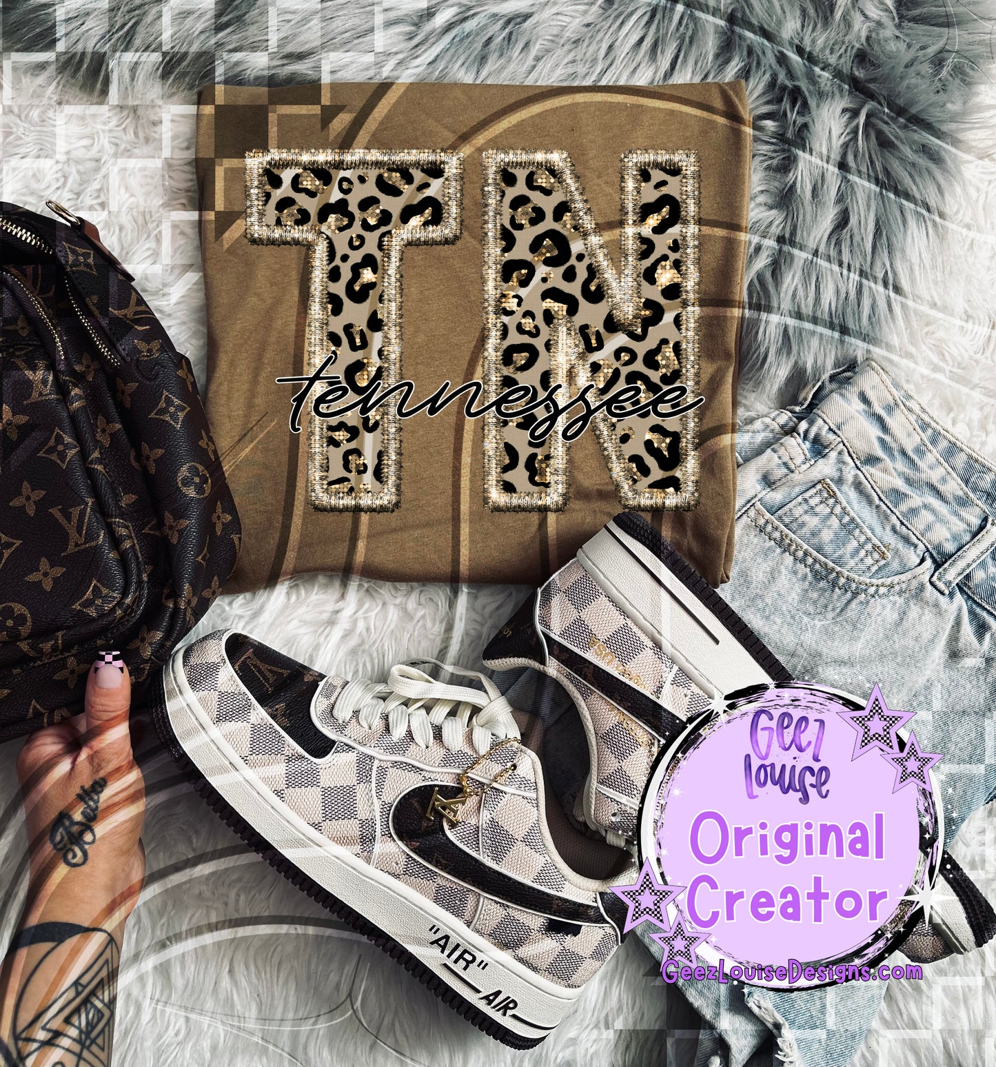 State abbreviations in faux leopard sequin embroidery  - Digital Download- PNG