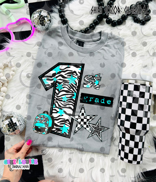 Retro Zebra Teal School Grade PNG Bundle | Pre-K through 5th Grade Digital Design