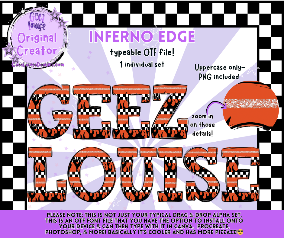 Inferno Edge – Typeable OTF Alpha Set (Uppercase + PNG)