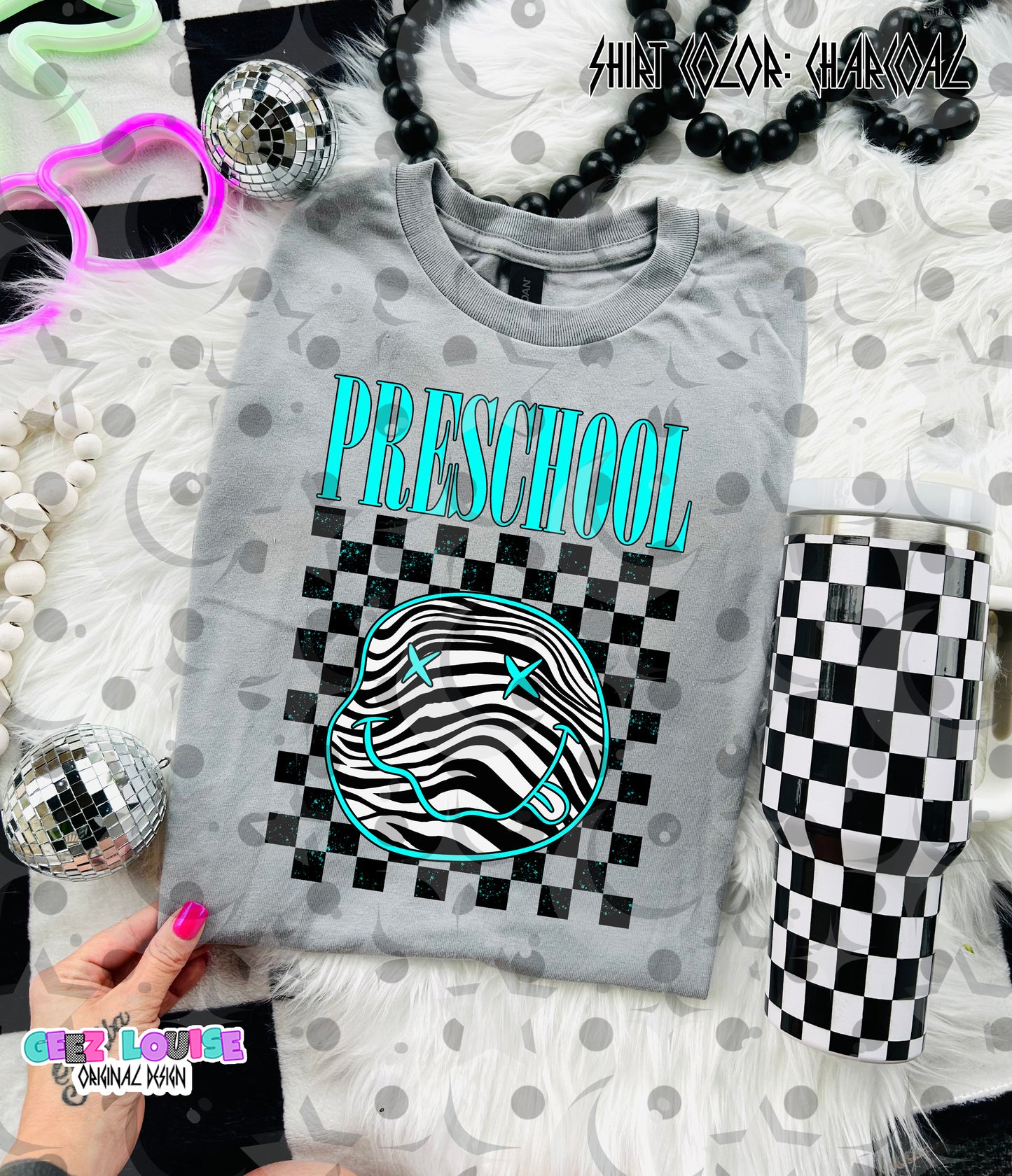Grunge Revival School & Staff PNG Bundle | Grades Pre-K–Senior + Teacher, Nurse, Bus Driver & More | Retro Checkered Smiley Design