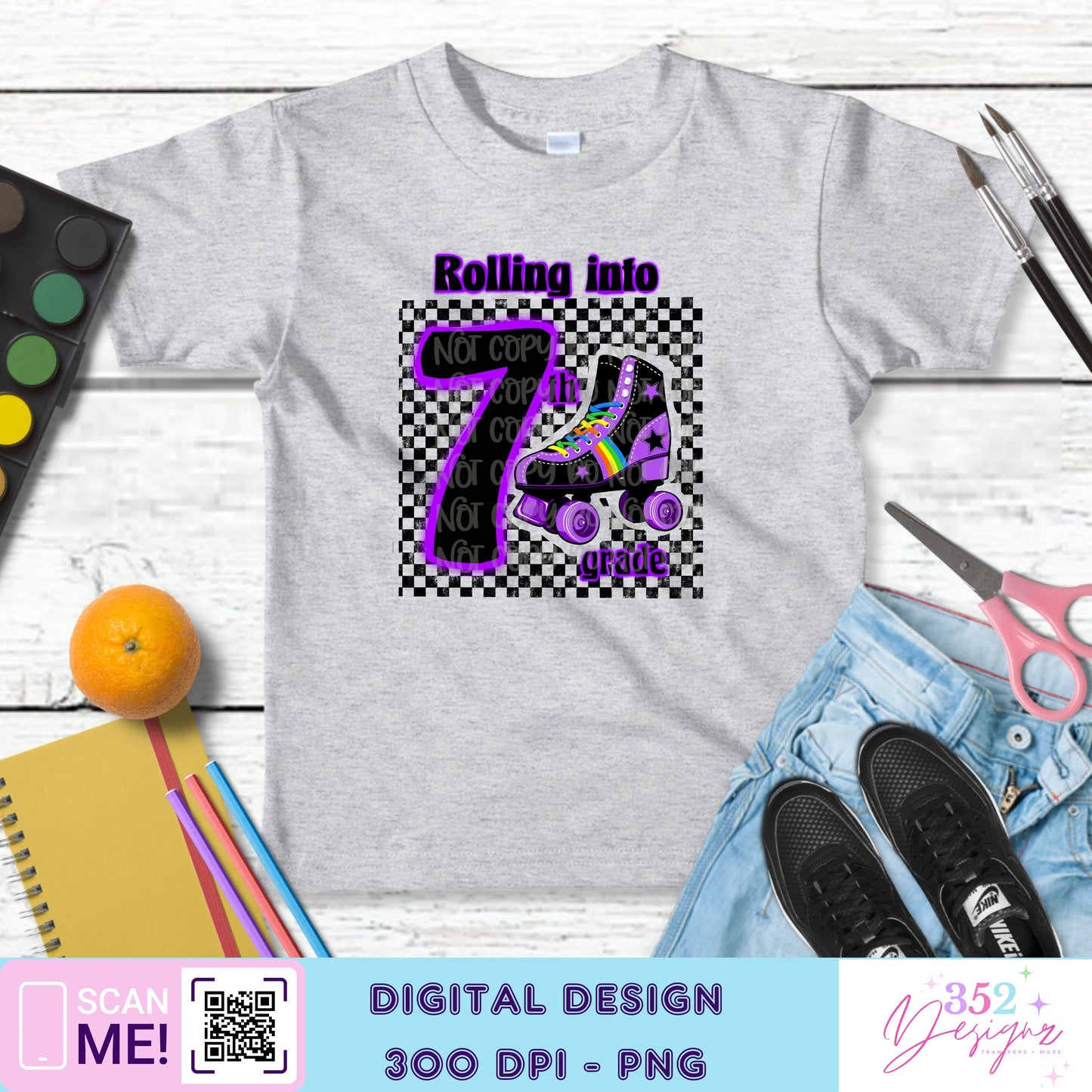 Purple skate back to school grades - Digital Download- PNG