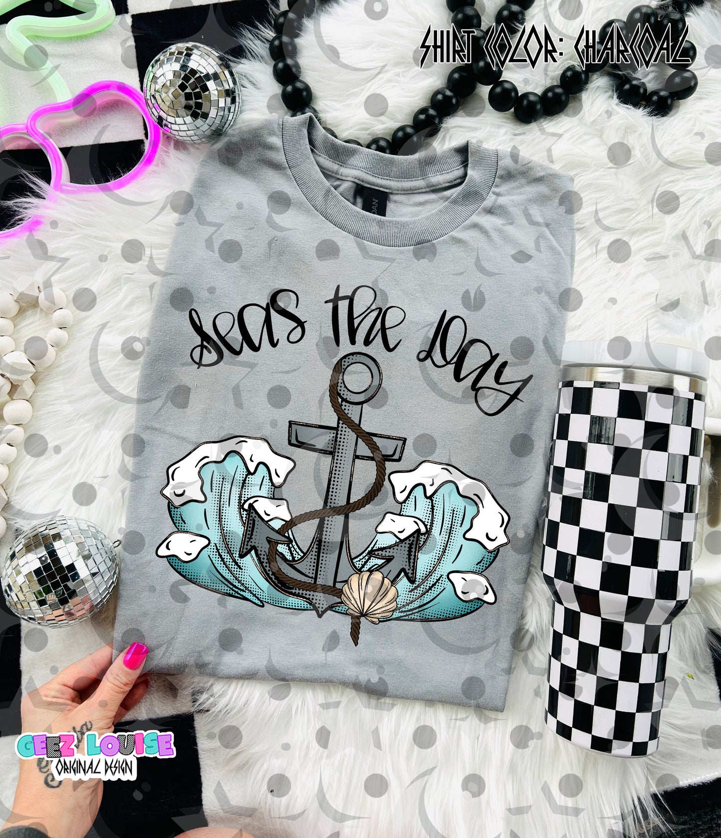 Seas the Day PNG | Anchor & Wave Beach Design | Coastal Summer Sublimation PNG | Nautical Graphic