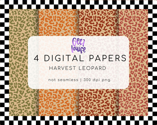 Harvest Leopard Digital Paper Pack | Fall Animal Print Backgrounds | Autumn PNG Papers | 4 Digital Papers