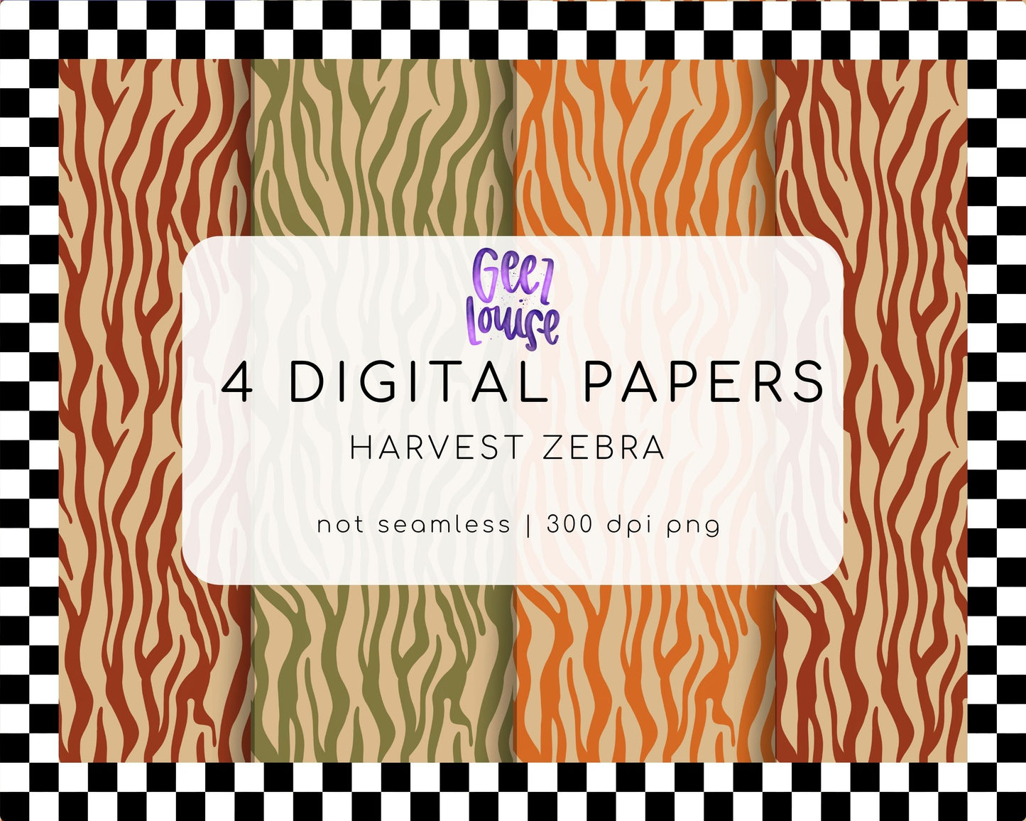 Harvest Zebra Digital Paper Pack | Fall Animal Print Backgrounds | Autumn PNG Papers | 4 Digital Papers