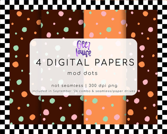 Mod Dots Digital Paper Bundle | 4 Retro Polka Dot PNG Papers | September 26 Seamless Paper & Combo Drives