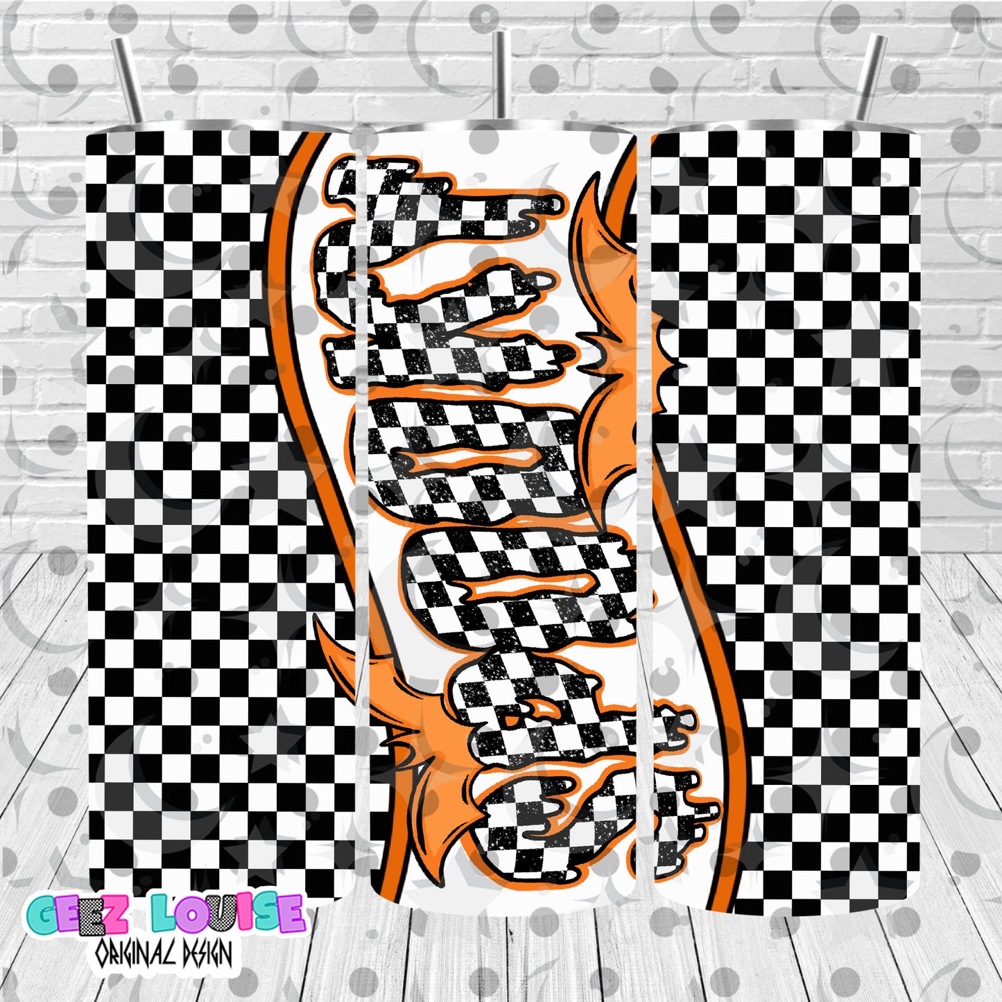 Spooky Checkerboard 20oz Tumbler Wrap PNG | Halloween Skinny Tumbler Sublimation Design | Vertical Spooky Digital Download