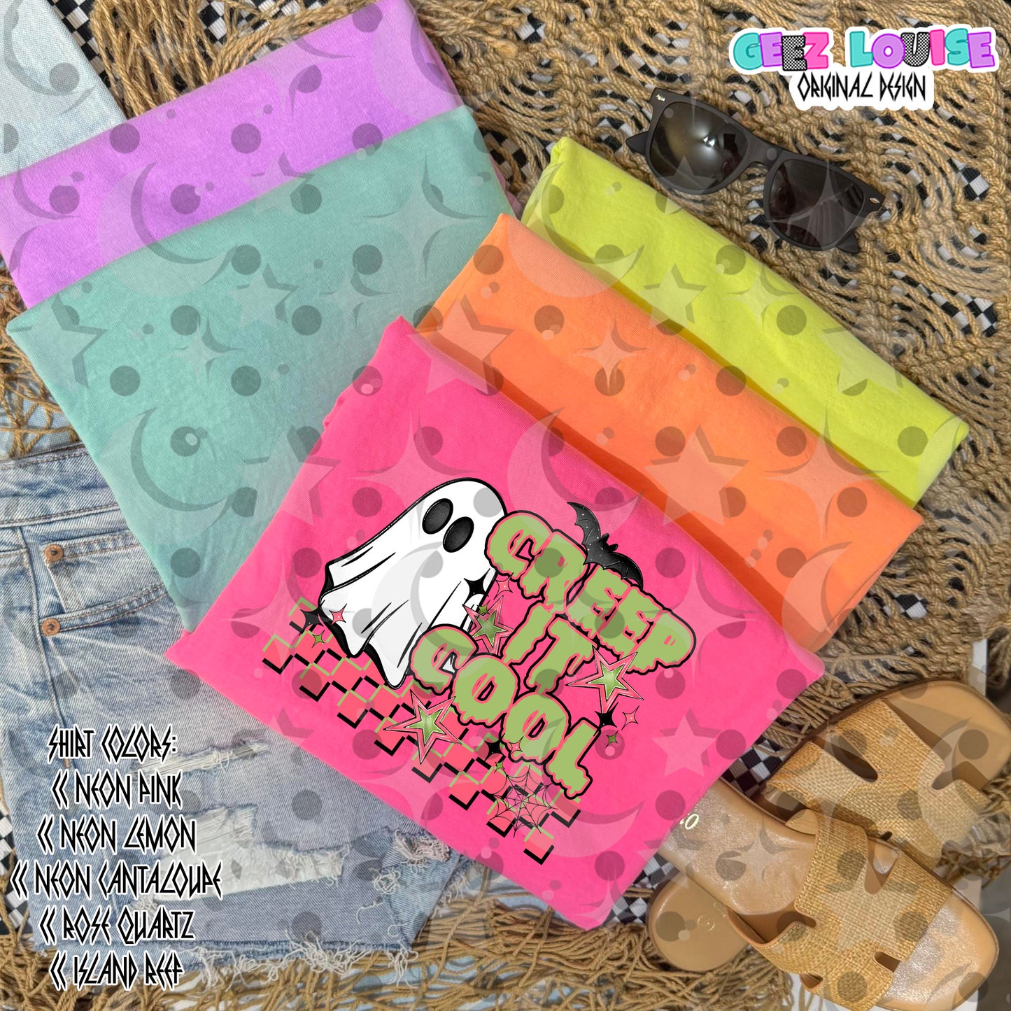 Creep It Cool PNG | Retro Halloween Ghost Design | Spooky Cute Sublimation PNG | Checkerboard Halloween Graphic