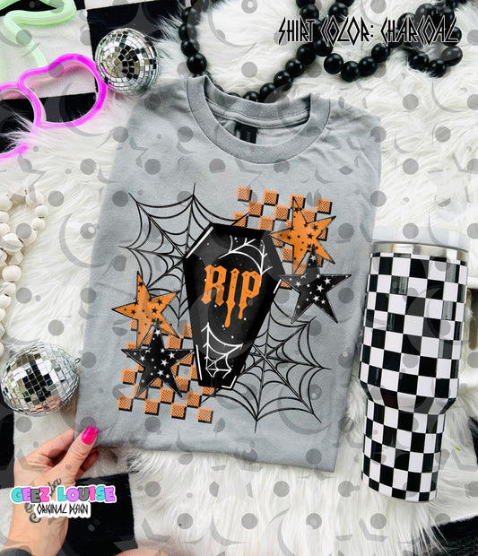 Retro RIP Coffin Halloween Digital Design PNG