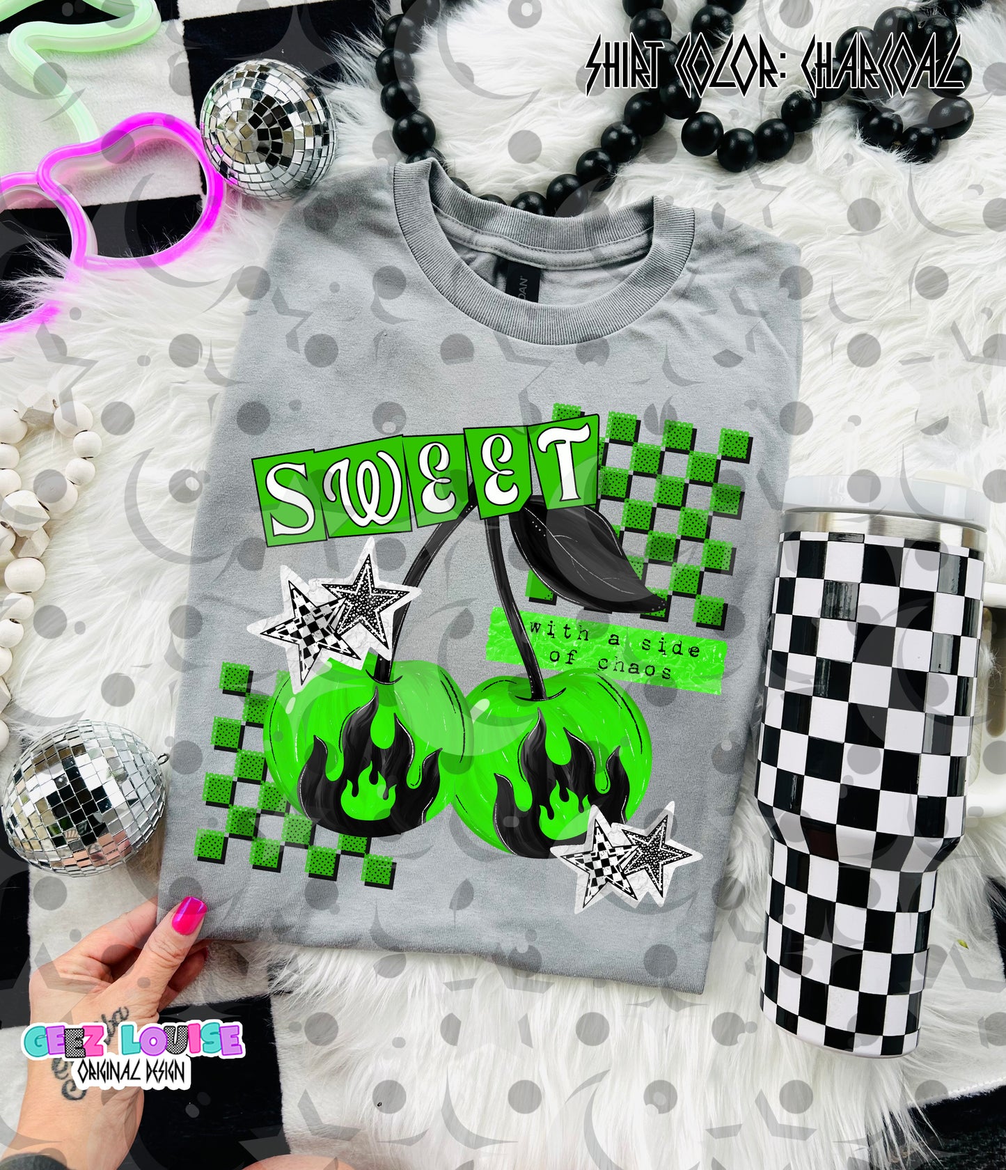 Sweet with a Side of Chaos PNG | Retro Cherry Sublimation Design | Goth Cherry Shirt PNG