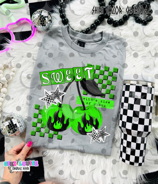 Sweet with a Side of Chaos PNG | Retro Cherry Sublimation Design | Goth Cherry Shirt PNG