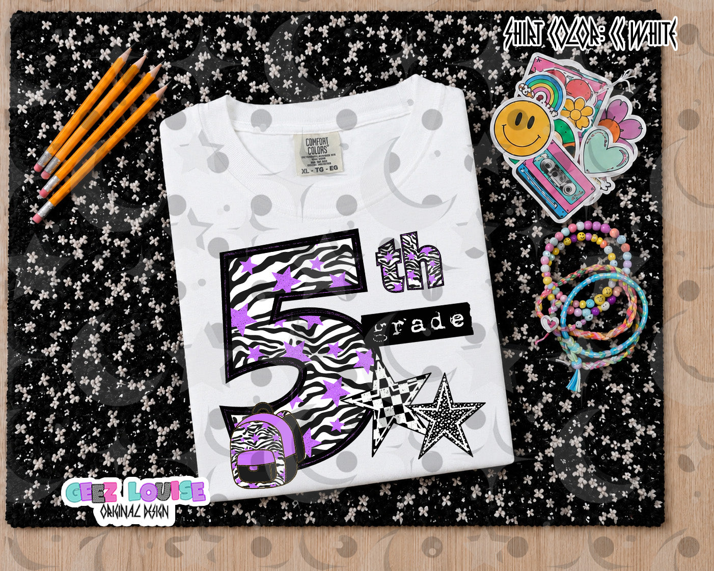 Retro Zebra purple School Grade PNG Bundle | Pre-K through 5th Grade Digital Design