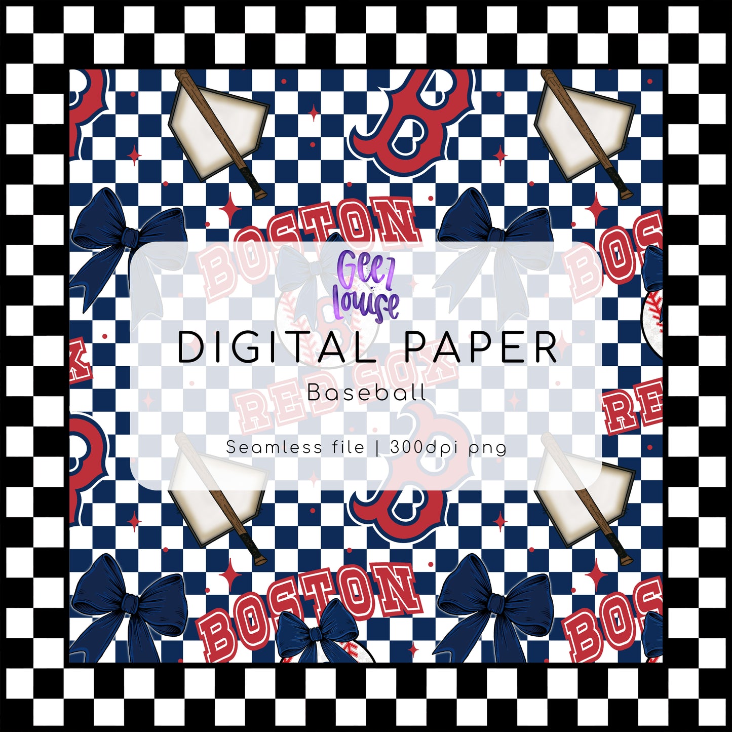 Baseball Checkered Seamless | 30 Team Options - Digital Download- PNG