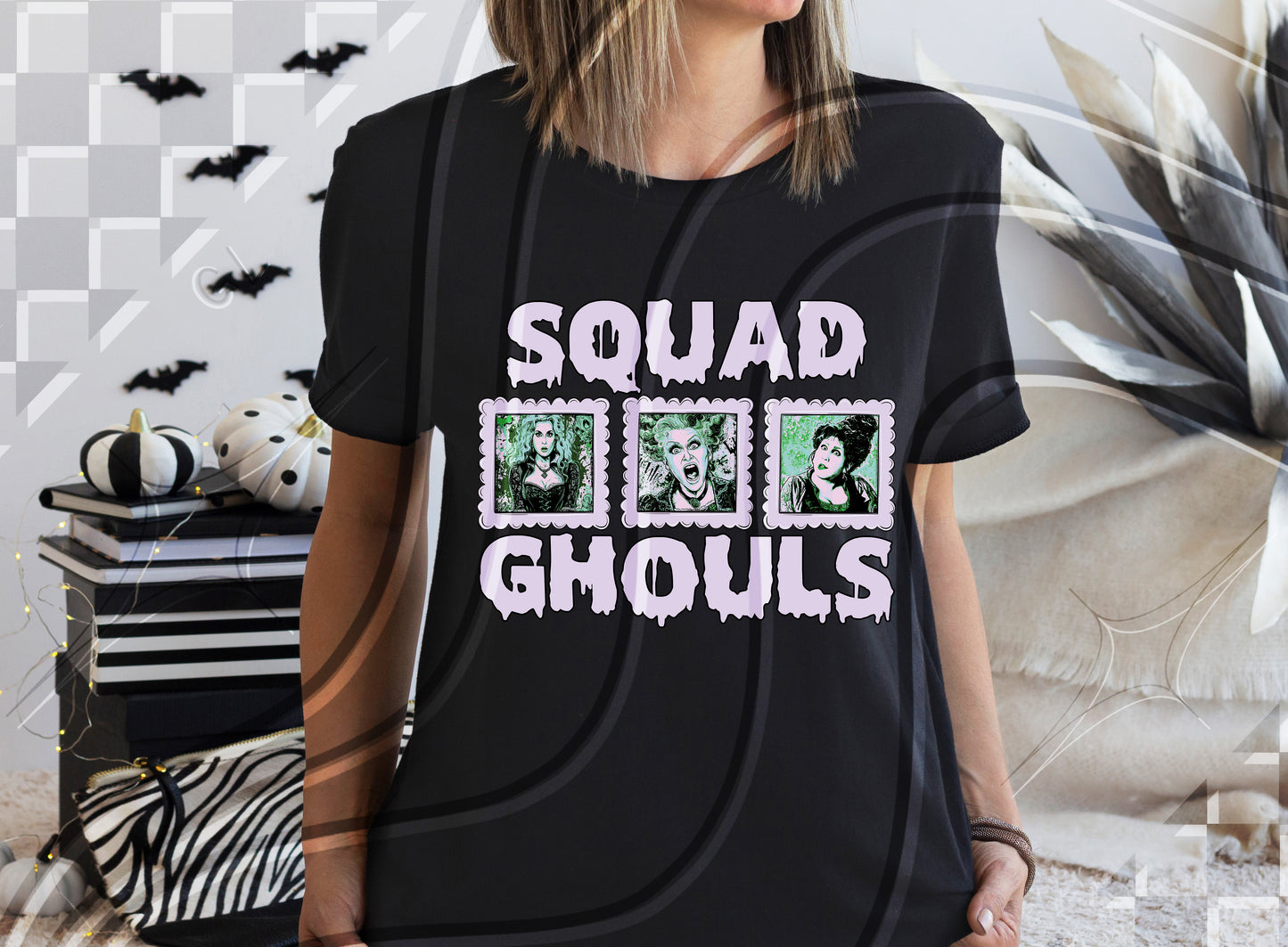 Squad Ghouls Halloween Digital Design – Retro Stamp Frame PNG