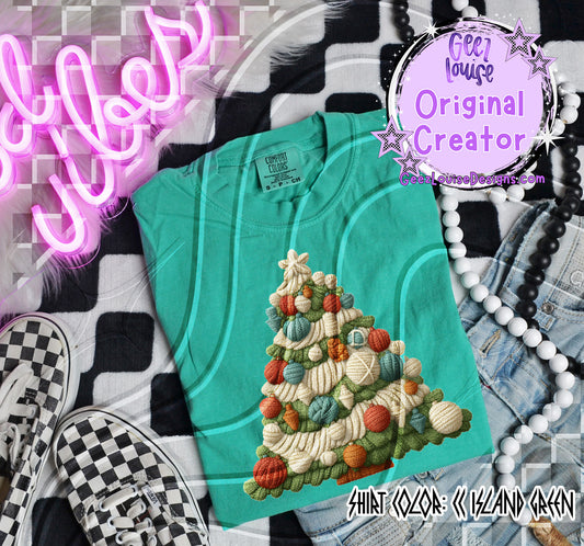 Yarn Texture Christmas Tree Digital Design | Cozy Rope Stitch Effect | Holiday Sublimation PNG