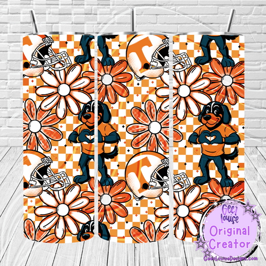 Tennessee Vols Tumbler Seamless Digital Design – Smokey Mascot & Retro Flowers
