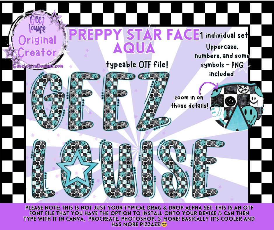 Preppy Star Face Alphas – OTF Fonts + PNG | Multiple Color Variants