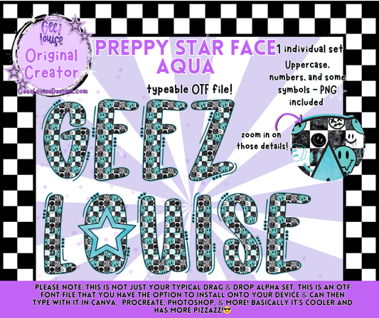 Preppy Star Face Alphas – OTF Fonts + PNG | Multiple Color Variants