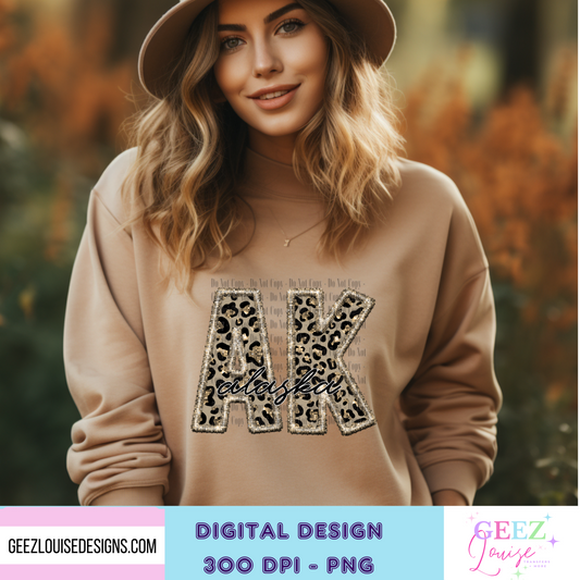 State abbreviations in faux leopard sequin embroidery  - Digital Download- PNG