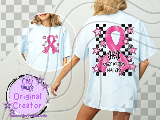 Check – Early Detection Saves Lives | Pink Ribbon Breast Cancer Awareness Digital Design